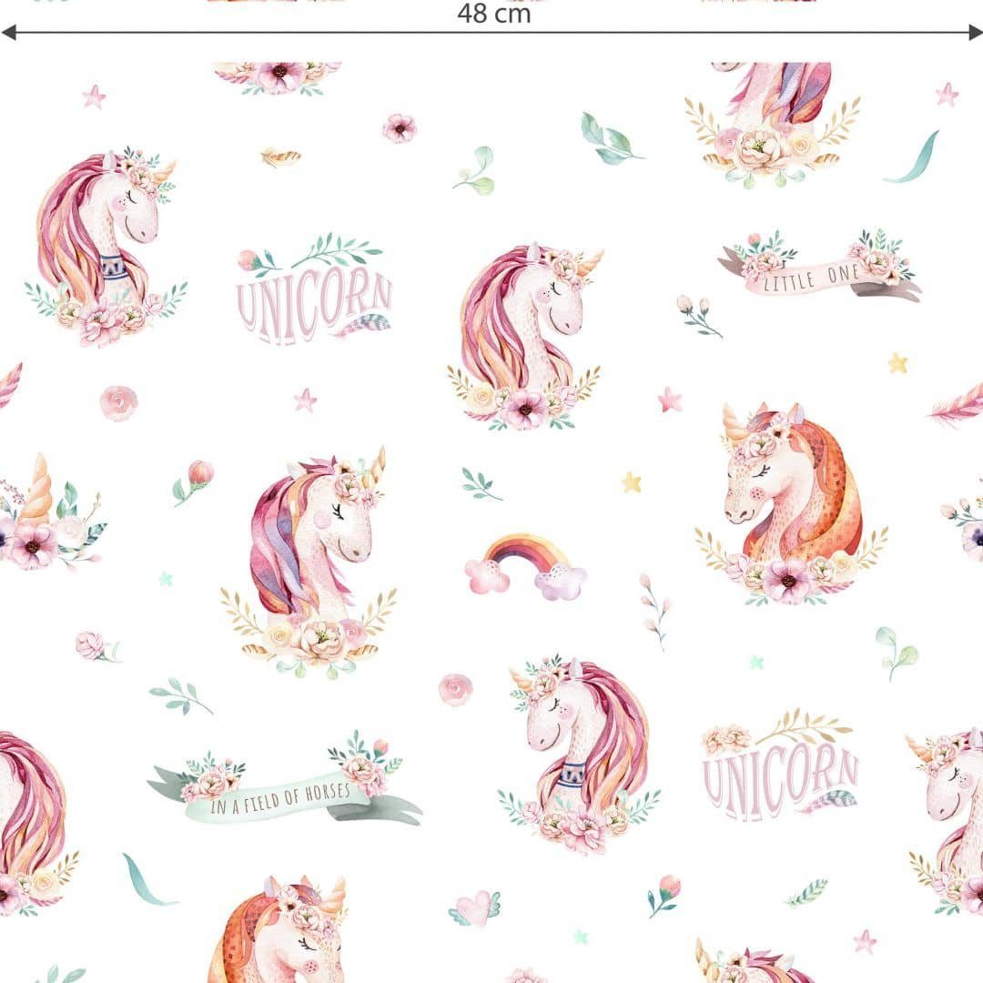 K&L Wall Art Mustertapete Kinderzimmer Vliestapete Baby Einhorn Prinzessin Rosa Mädchenzimmer, Einhornprinzessin Tapete