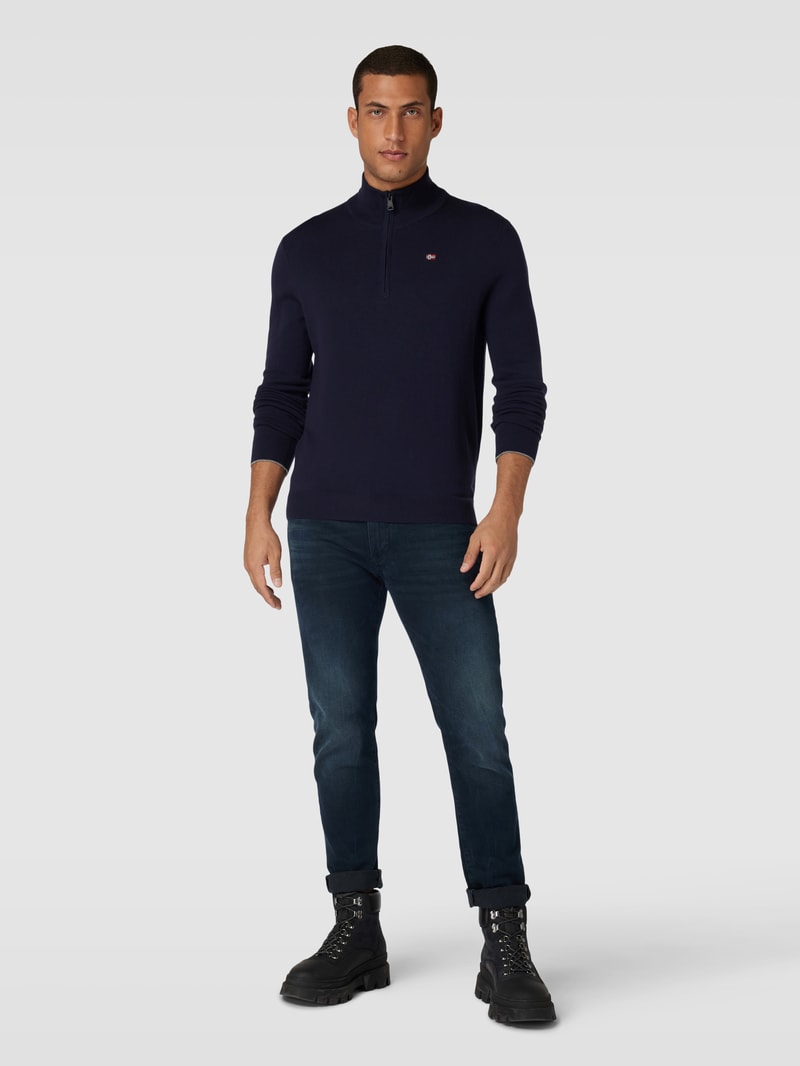 Wollpullover mit Troyer-Kragen in marineblau