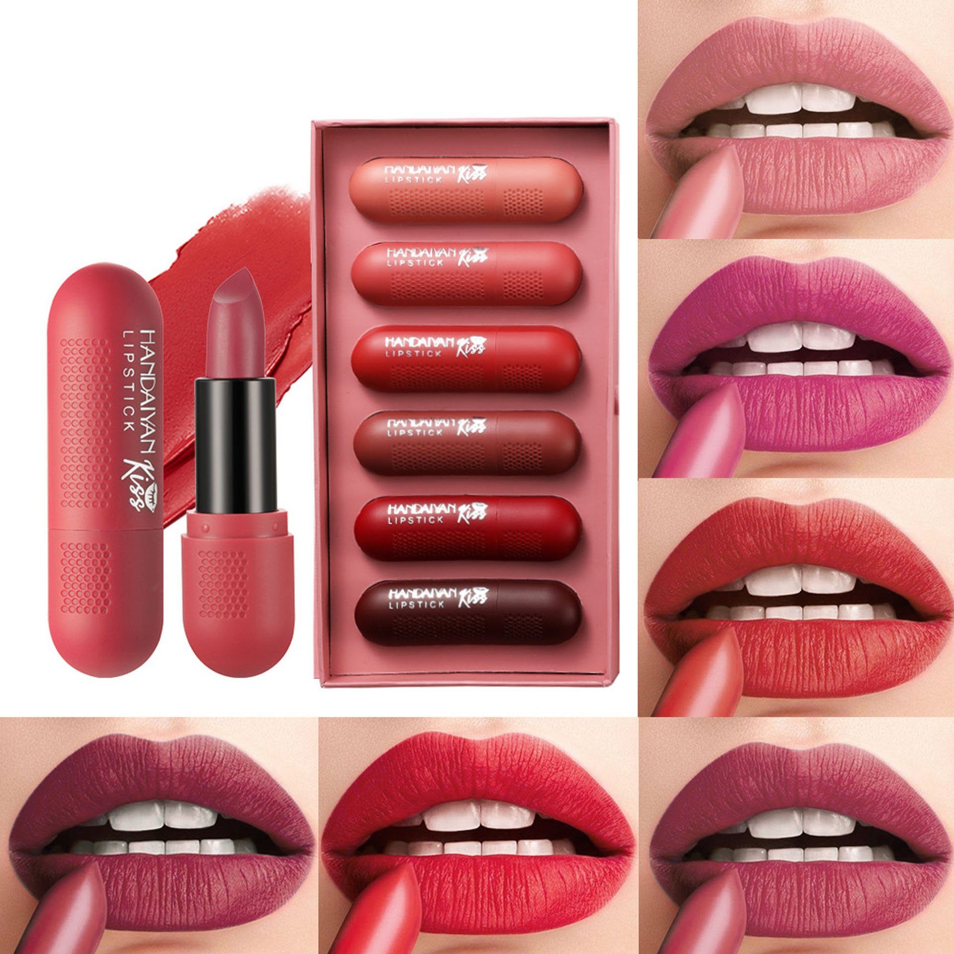 POCHUMIDUU Lippenstift-Set 6 Farben Matt Lippenstift Set Lippenstift Set Nude Long Lasting, 6-tlg.