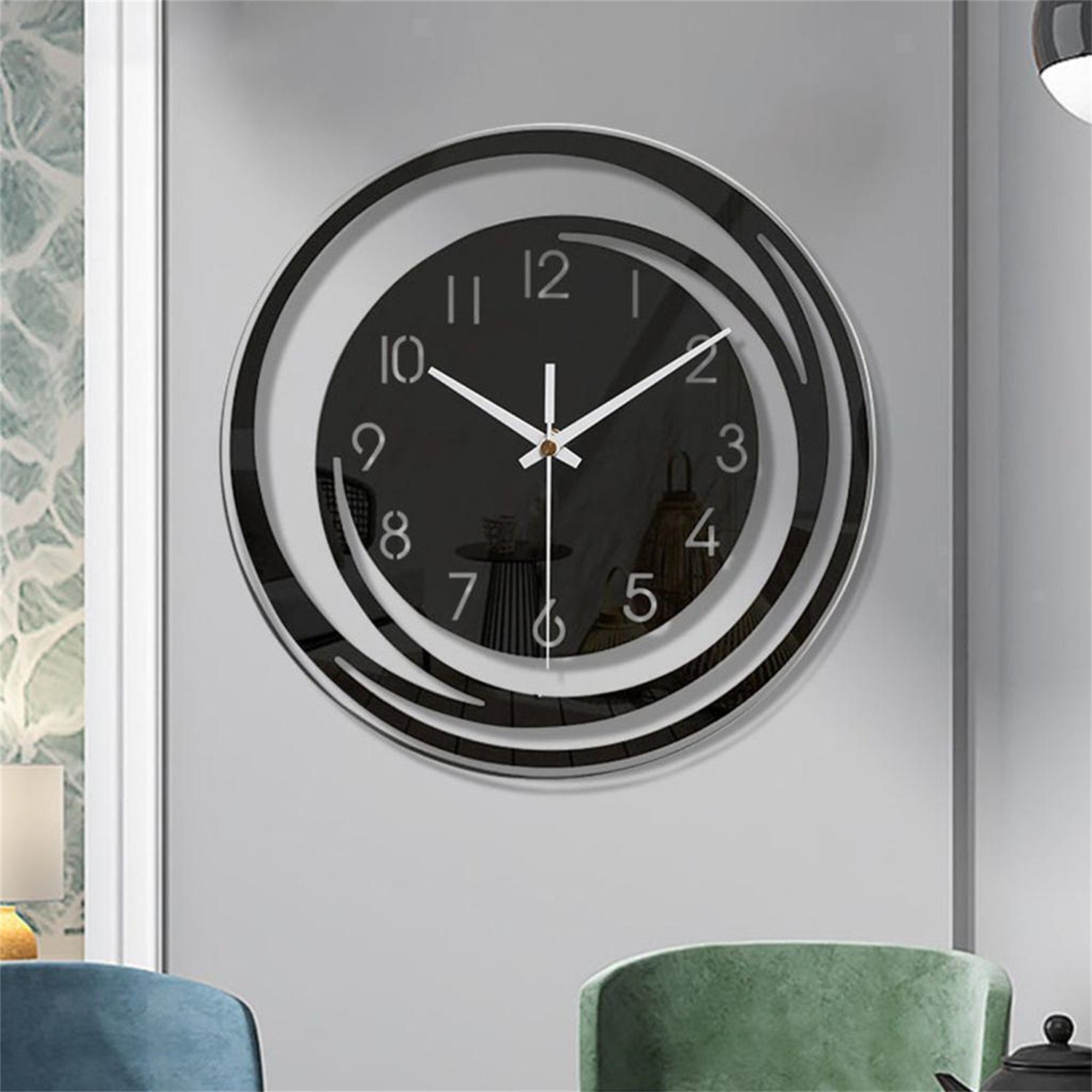 Yoyaxi Uhr Einfache Wanduhr, schwebende Stummschaltung (Stilvolle Dekoration für Wohnzimmer, digitale Wanduhr)