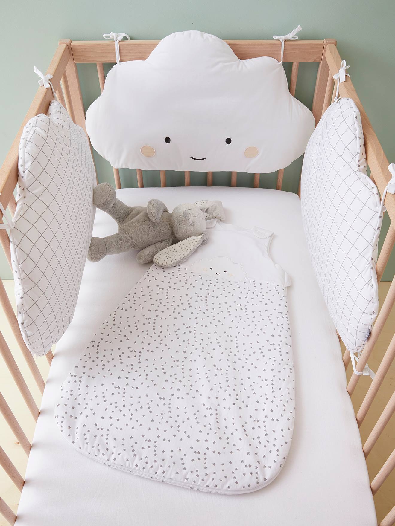 Vertbaudet Baby Bettumrandung WOLKE UND STERNE Oeko-Tex - weiß