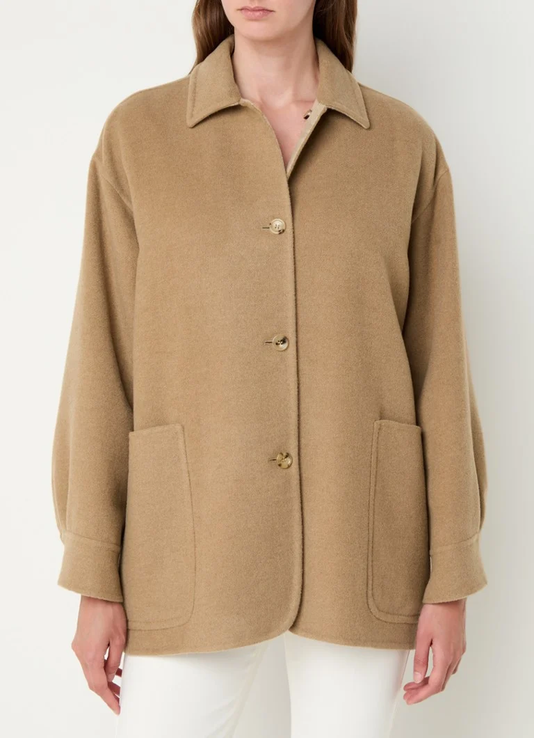 MaxMara Aldo reversible camel wool overshirt with patch pockets