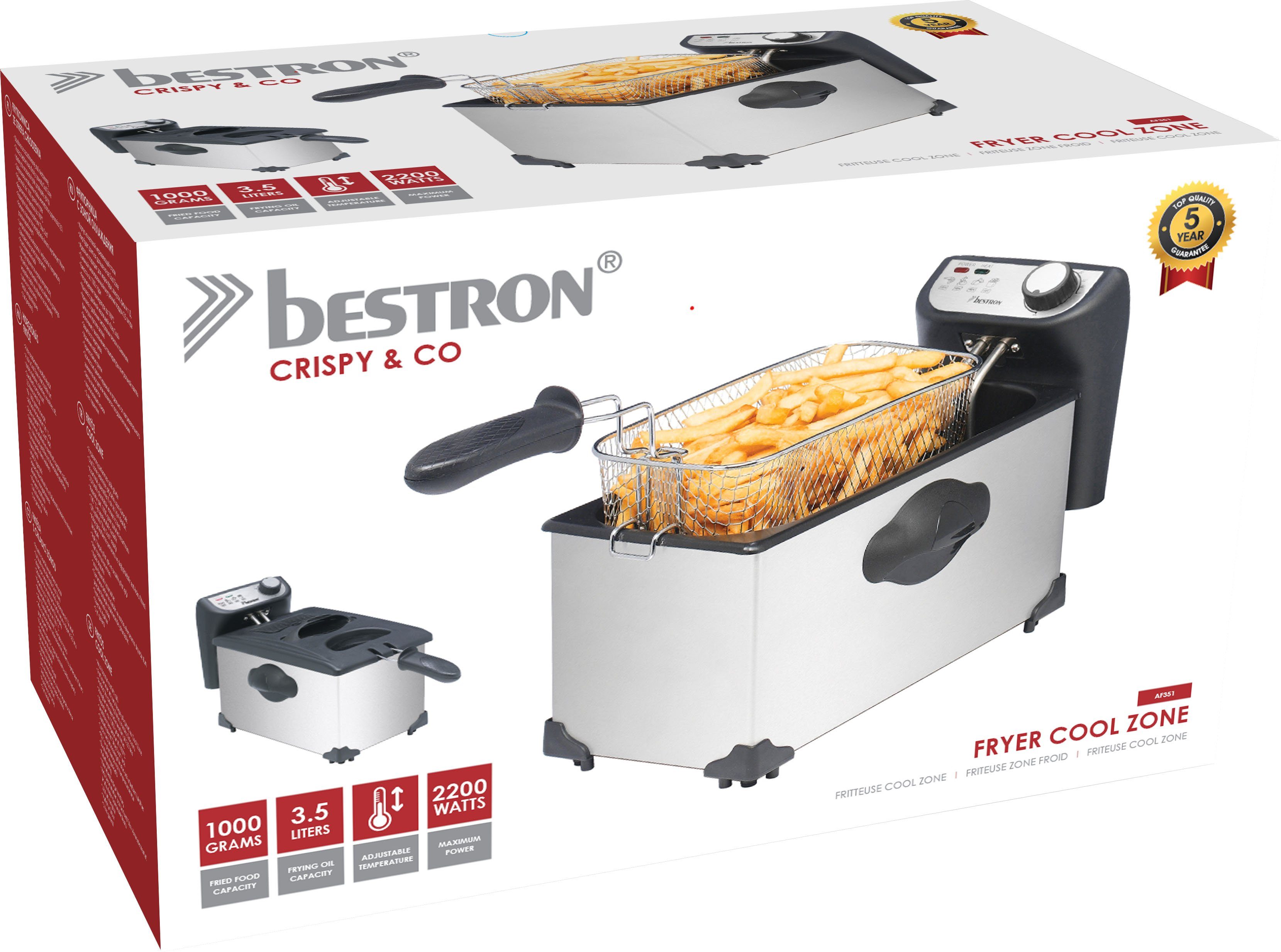 bestron Fritteuse AF351, 2000 W, 1 kg, 3,5 L, Kaltzonentechnologie, spülmaschinengeeignet