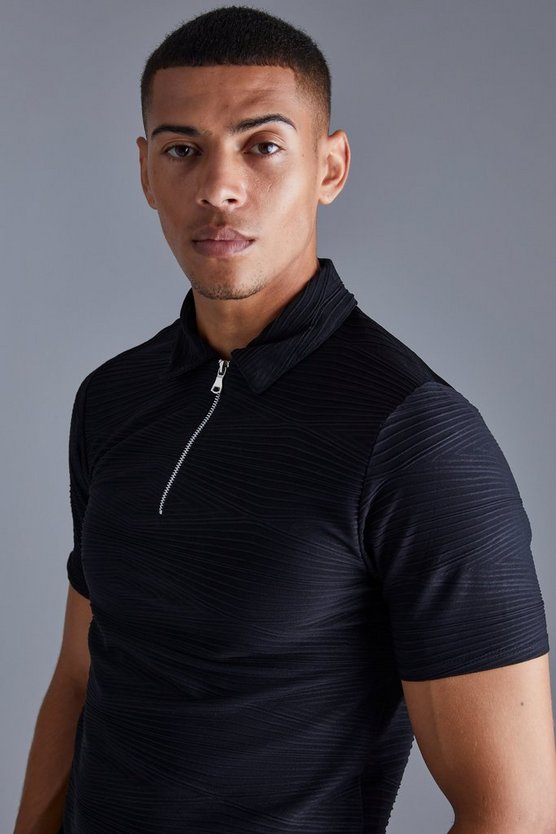 Geripptes Slim-Fit Ottoman Poloshirt mit 1/4 Reißverschluss