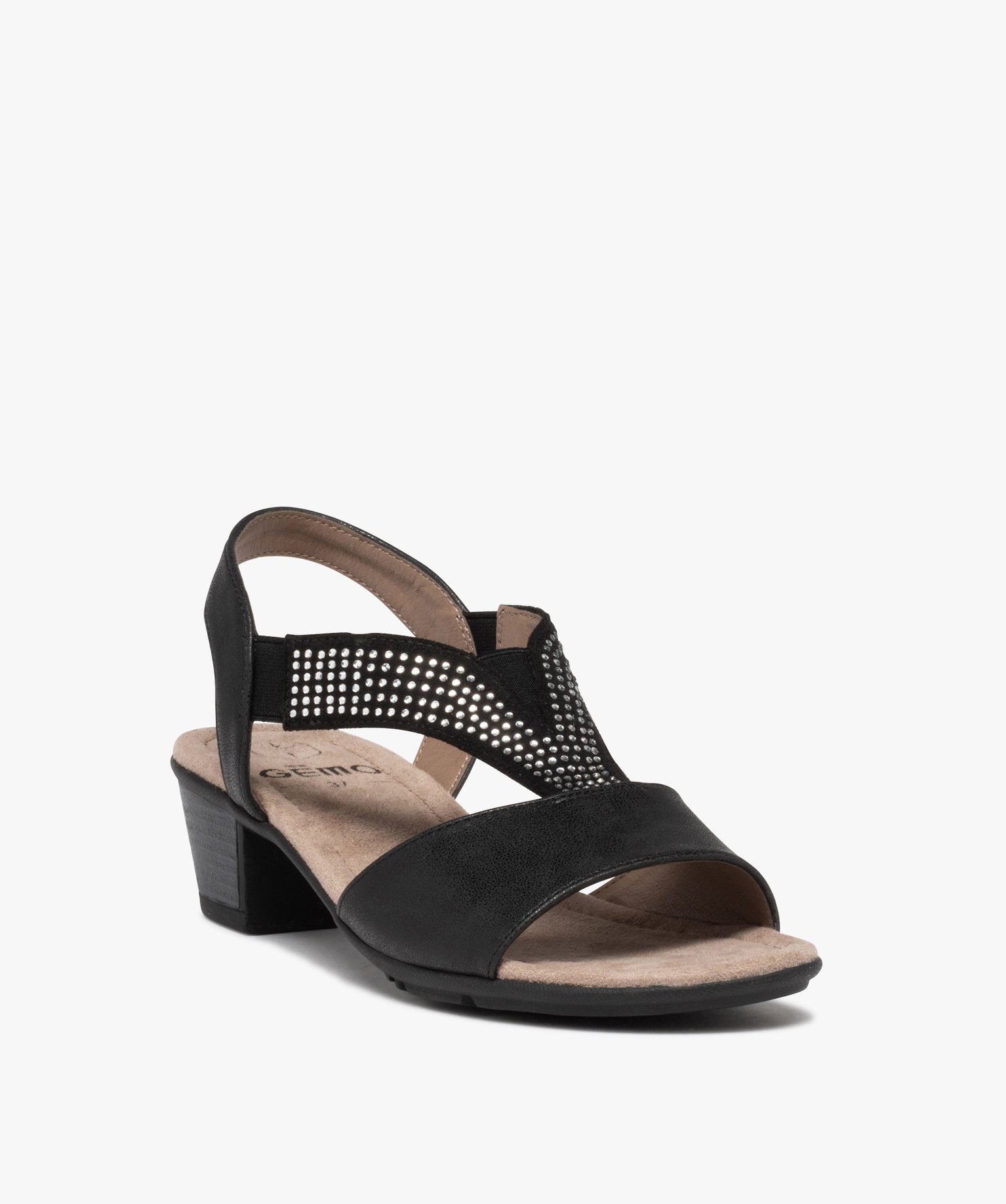 Sandales femme confort à talon et brides élastiques à strass noir | GEMO