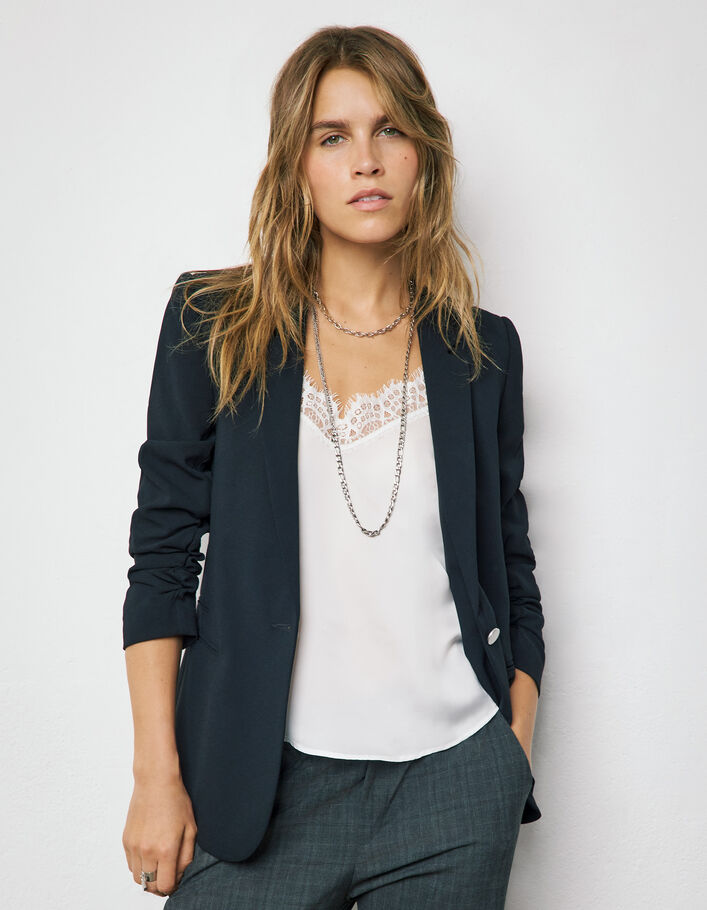 Veste tailleur en crêpe coloris noir femme