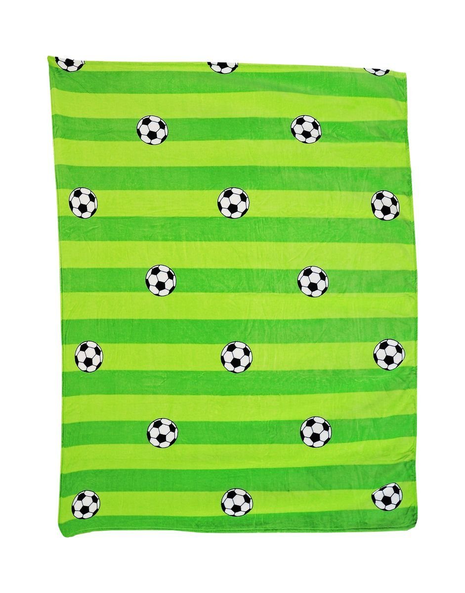Kinderdecke Fußball Coral Fleecedecke 150x200cm Kuscheldecke Kinder Decke Fleece, JACK, Fußballfeld Grün gestreift