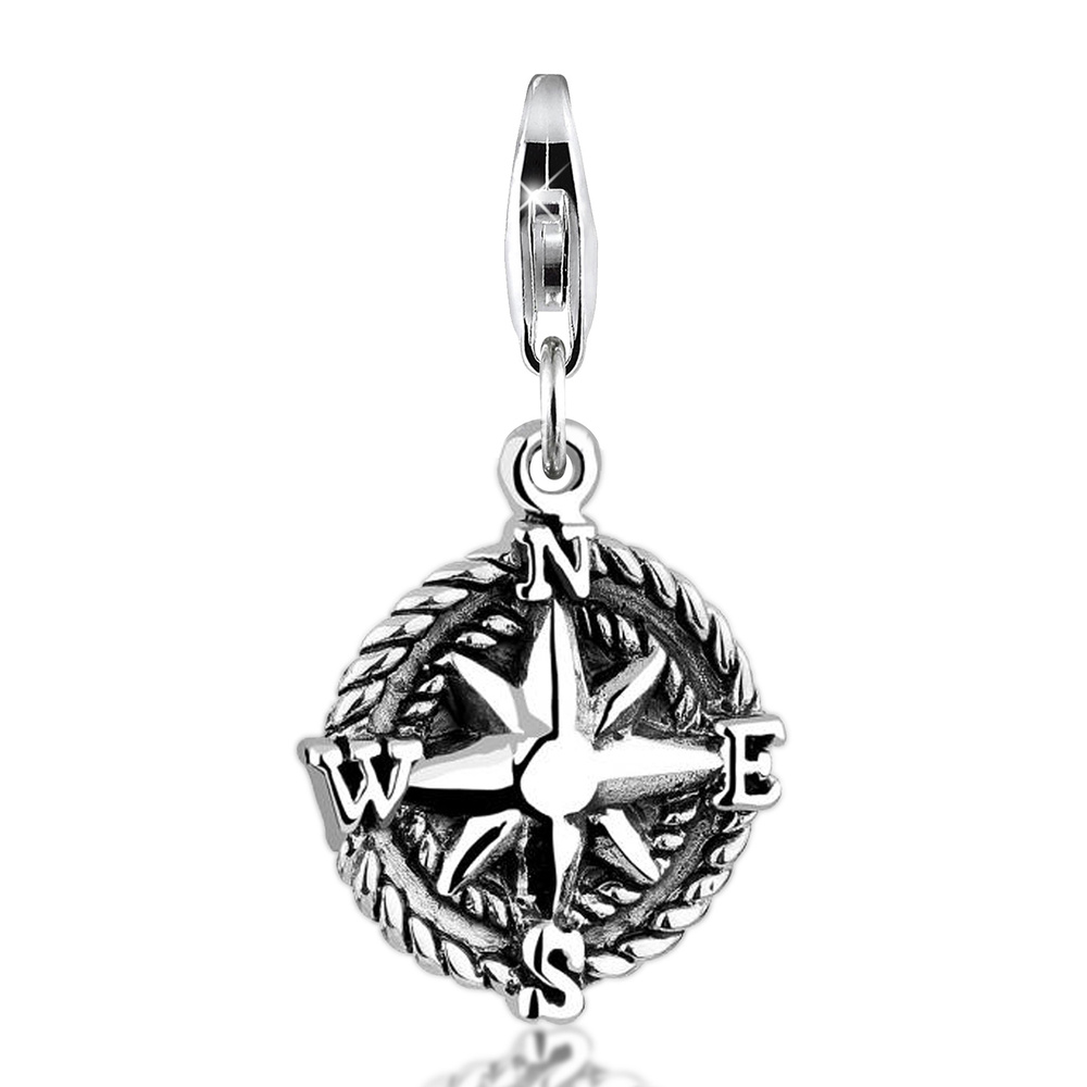 Nenalina Nenalina Amulette Anhänger Kompass Reise Oxid Windrose 925 Silber Pendentif