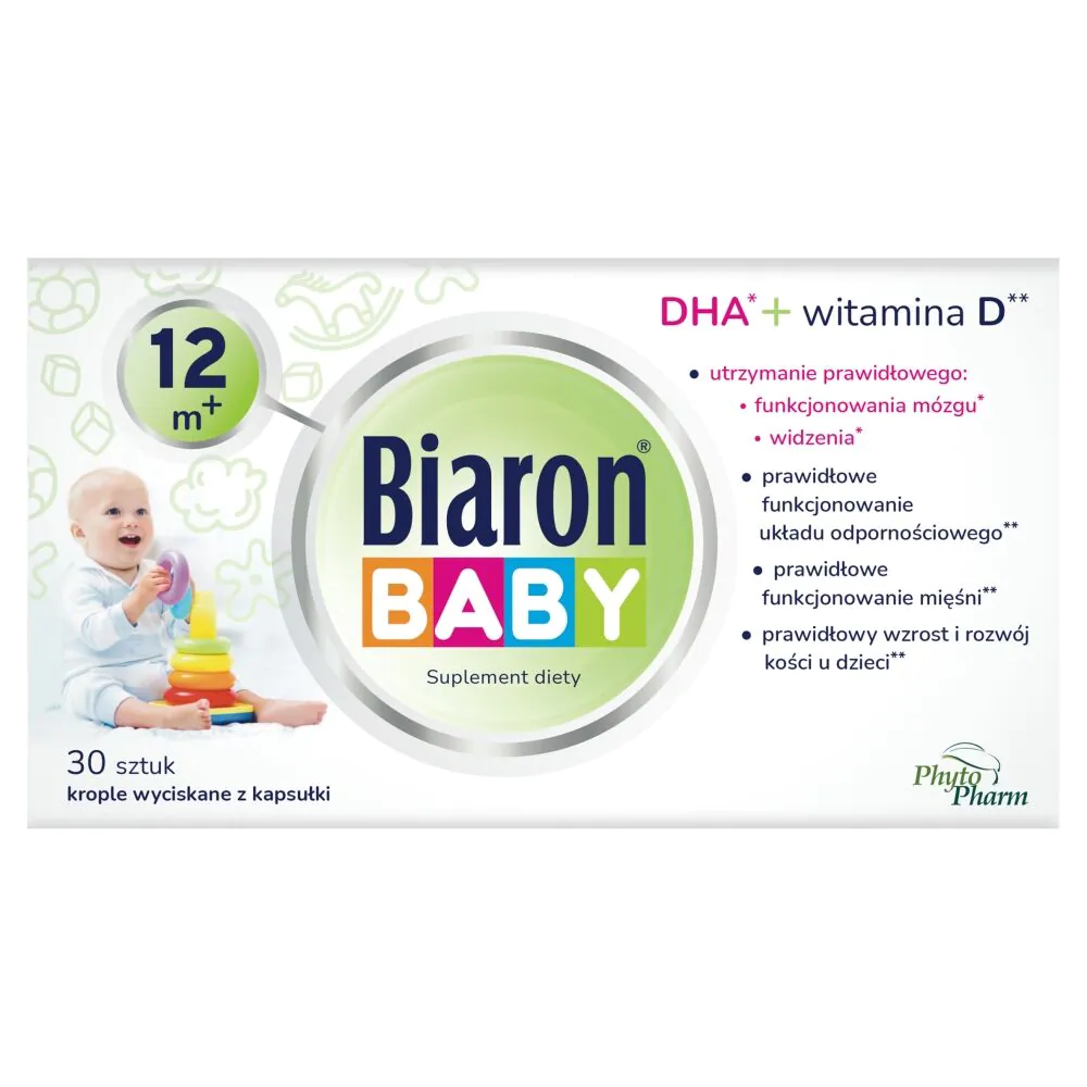 Biaron Baby, DHA + vitaminas D vaikams nuo 12 mėnesių amžiaus, lašai išspausti iš kapsulės