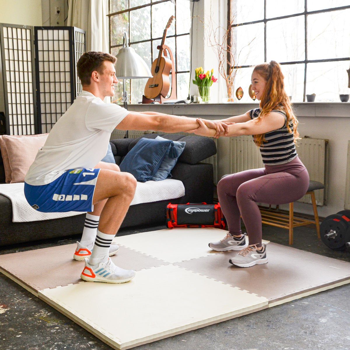 eyepower Fitnessmatte 1.6qm Kampfsportmatte 4cm 2 Judo Matten 90x90 cm, Home Gym Dojo Matte