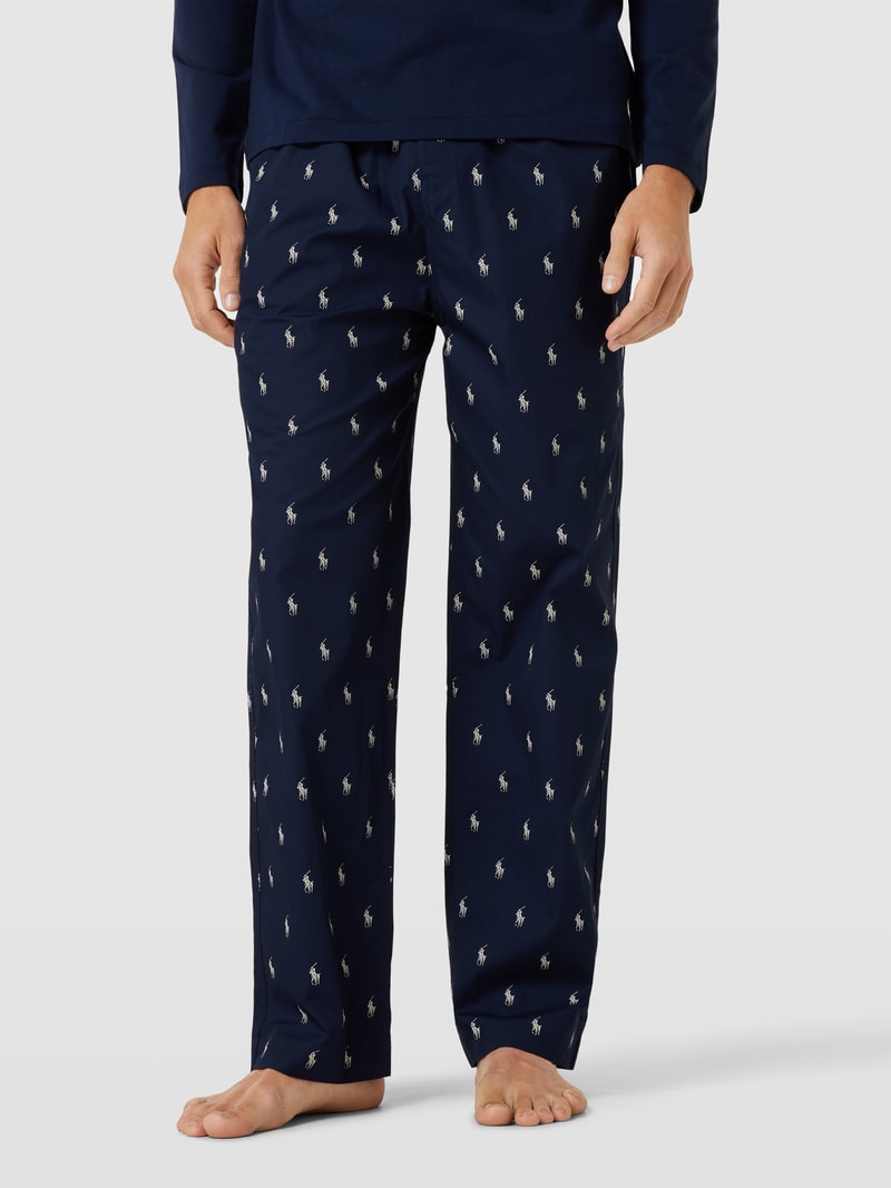 Pyjama-Hose mit Allover-Logo Modell 'WOVEN' in marineblau