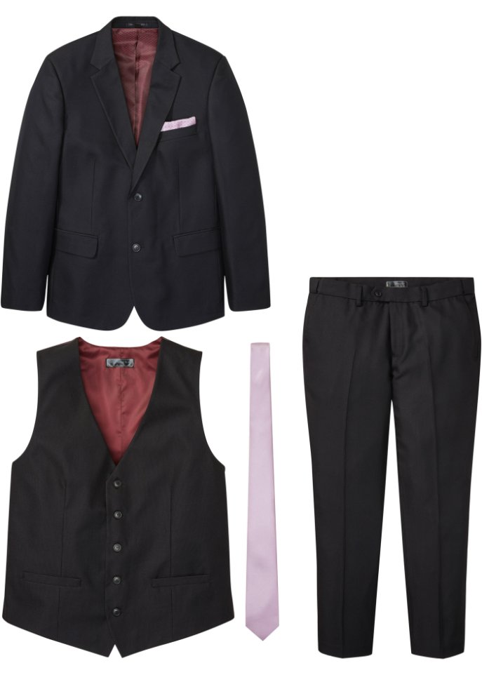 Anzug (4-tlg.Set): Sakko, Hose, Weste, Krawatte