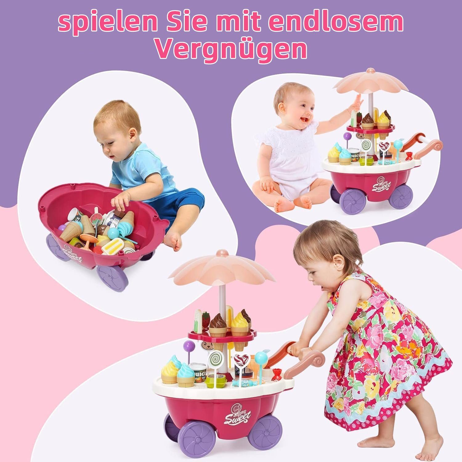 Wenta Lernspielzeug Kinder Eiswagen-Spielset (36-St., Eiscreme Verkaufsstand für Kinder ab 3 Jahren), Eisdiele Rollenspiel, Einkaufswagen & Eisladen