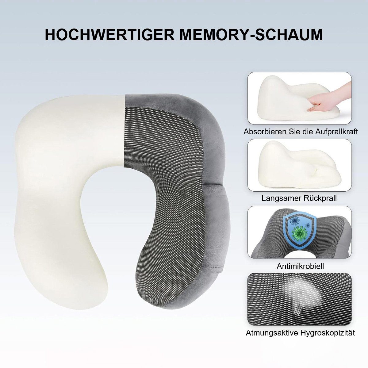 götäzer Nackenkissen Ergonomisch gestaltetes Reisekissen(mit Schlafmaske,Ohrstöpsel,Tasche), 1-tlg., Memory-Schaum, schützendes Nackenkissen, perfekt für Reisen und Büro