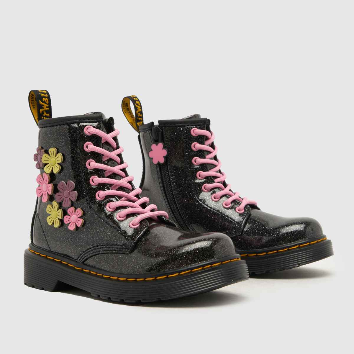 Dr Martens svarta 1460 glittriga glitterstövlar för flickor