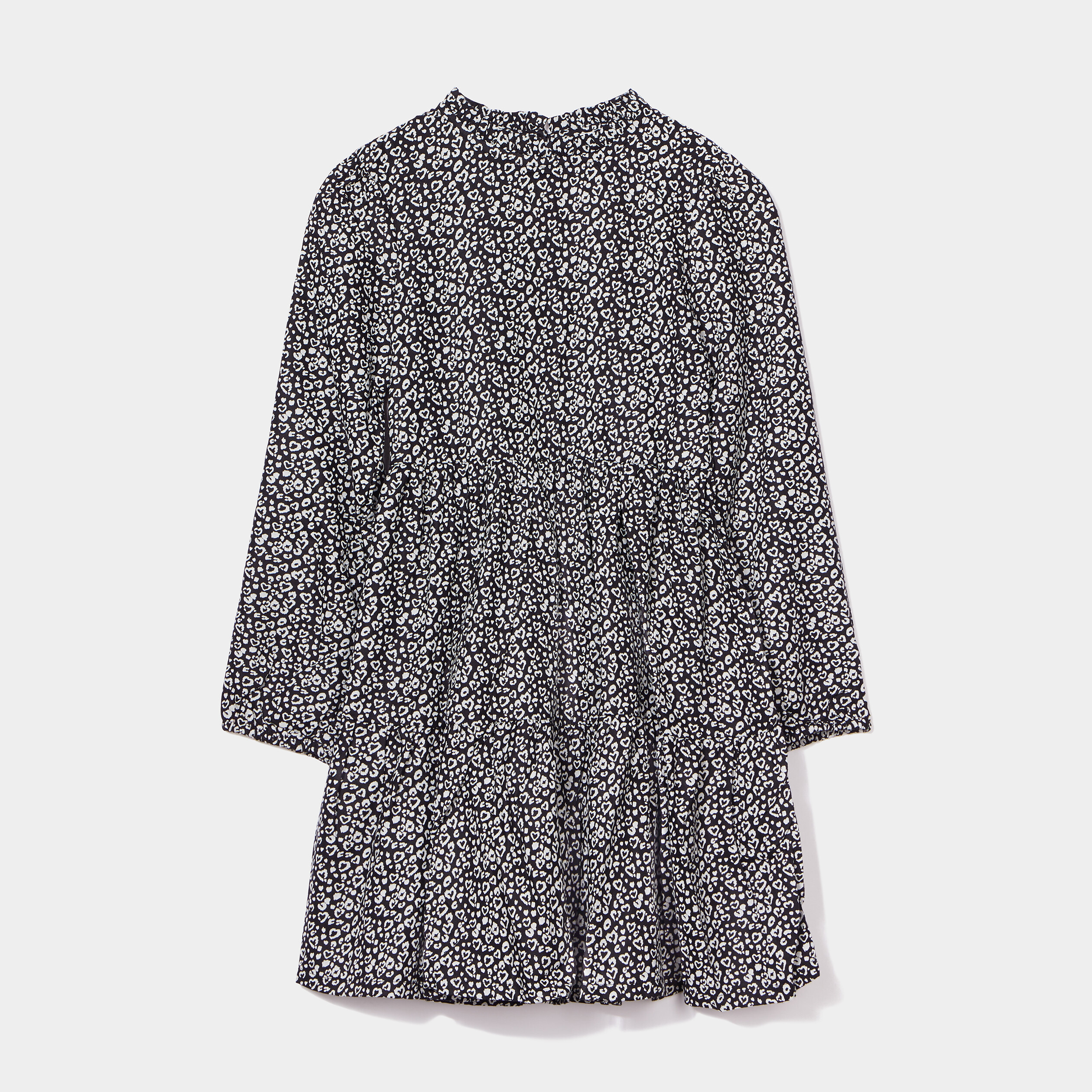 Robe trapèze col montant à volants noir fille | La Halle