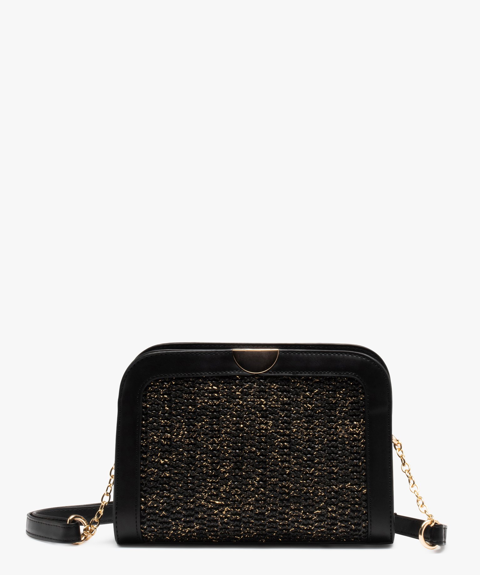 Sac bandoulière petit format à détails dorés noir | GEMO