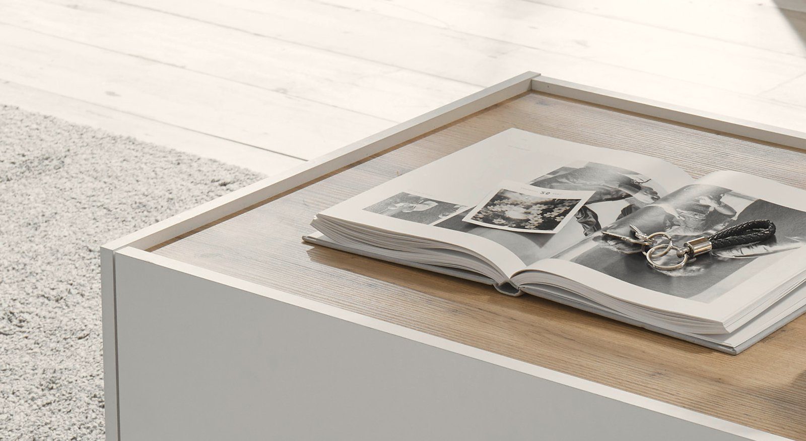 Furn.Design Wohnwand Center, (Set 5-teilig in weiß mit Wotan Eiche, 440 x 180 cm), mit Hänge-Lowboard
