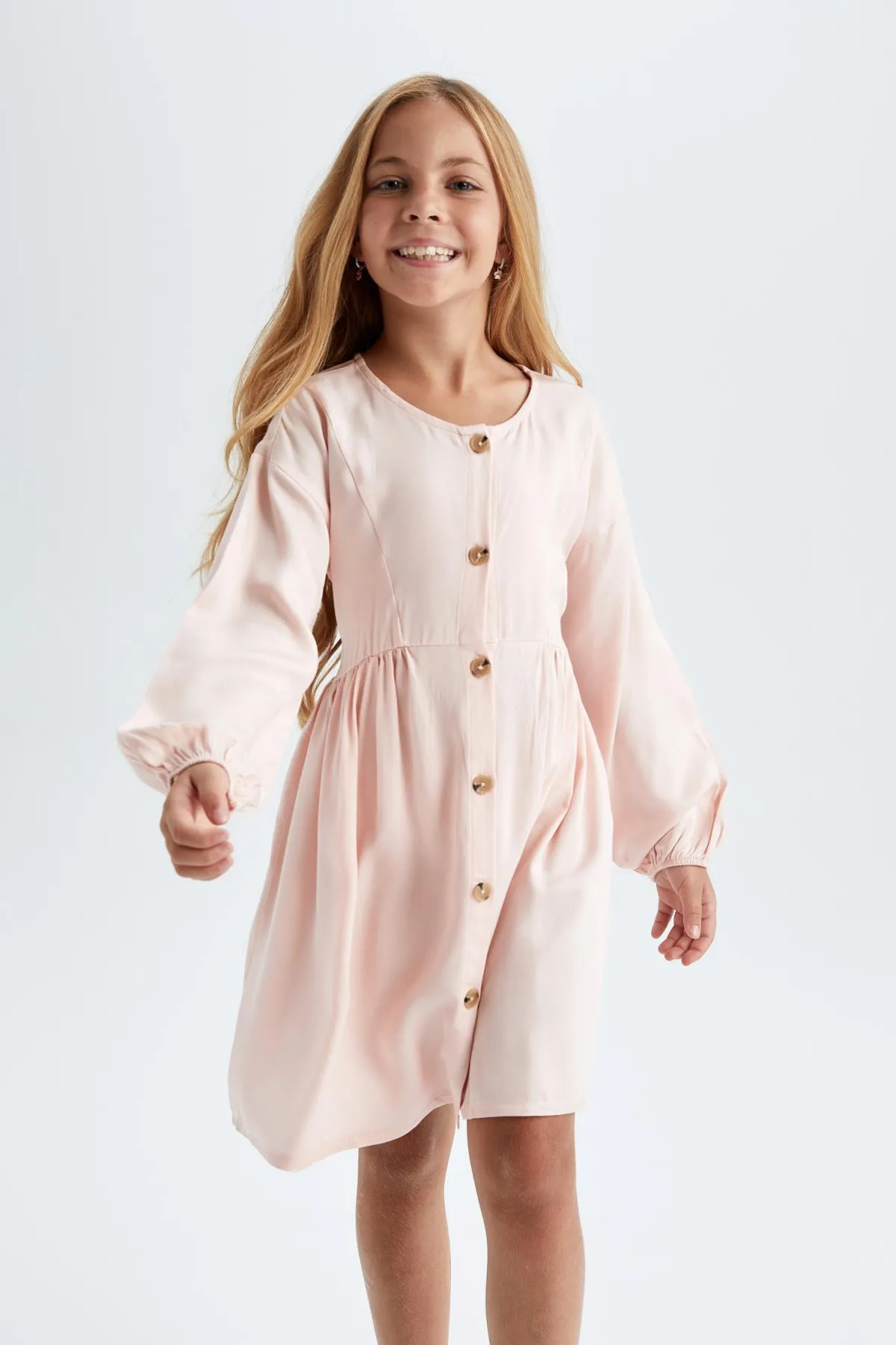 DeFacto  Mädchenkleid mit Rundhalsausschnitt und langen Ärmeln
