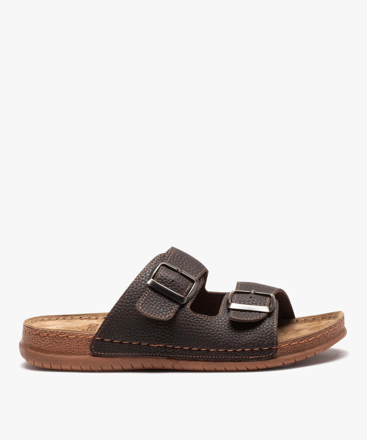 Sandales homme confort avec brides à boucles marron | GEMO