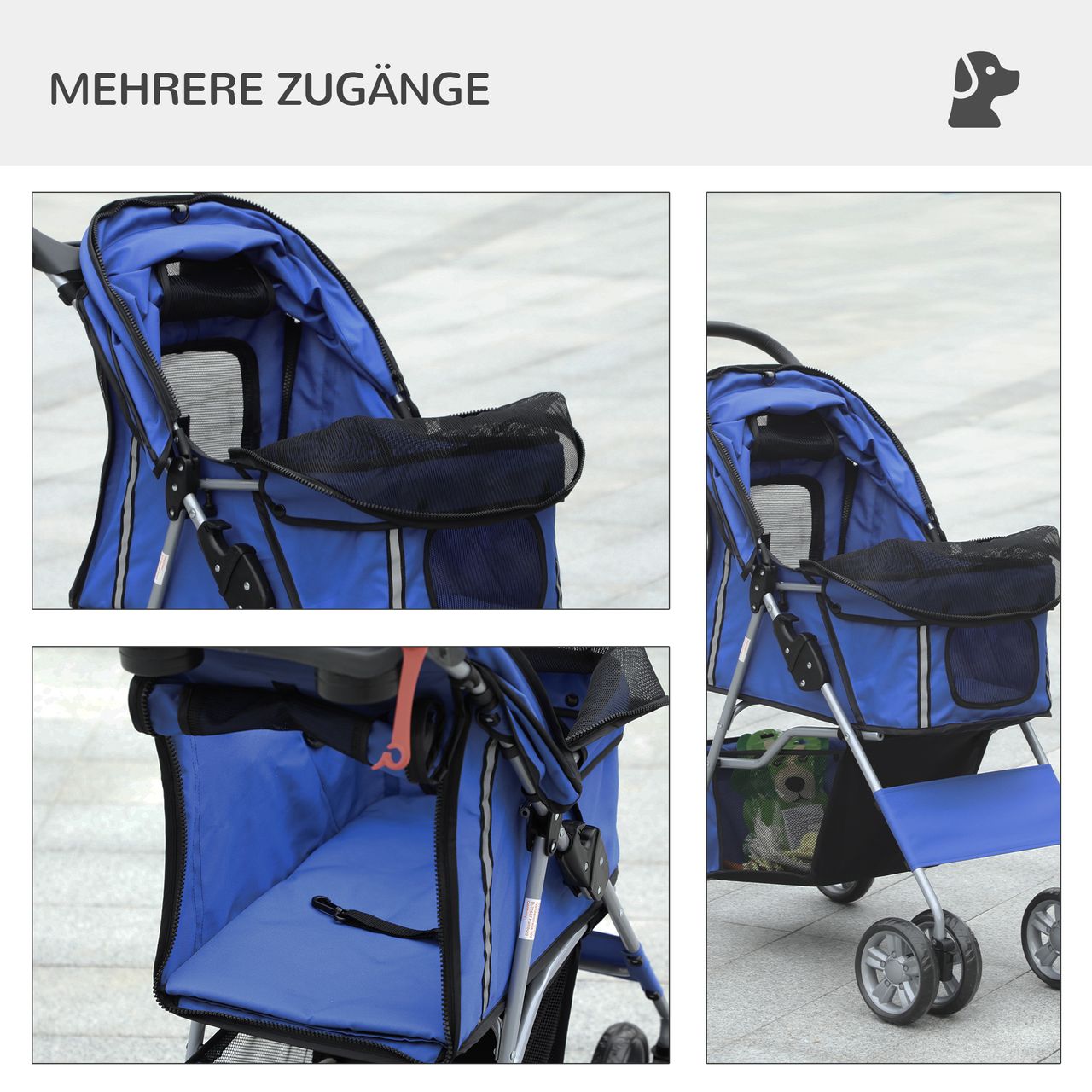 PawHut Hundetrolley, faltbarer Hundebuggy, Hundewagen mit Regenverdeck, Blau