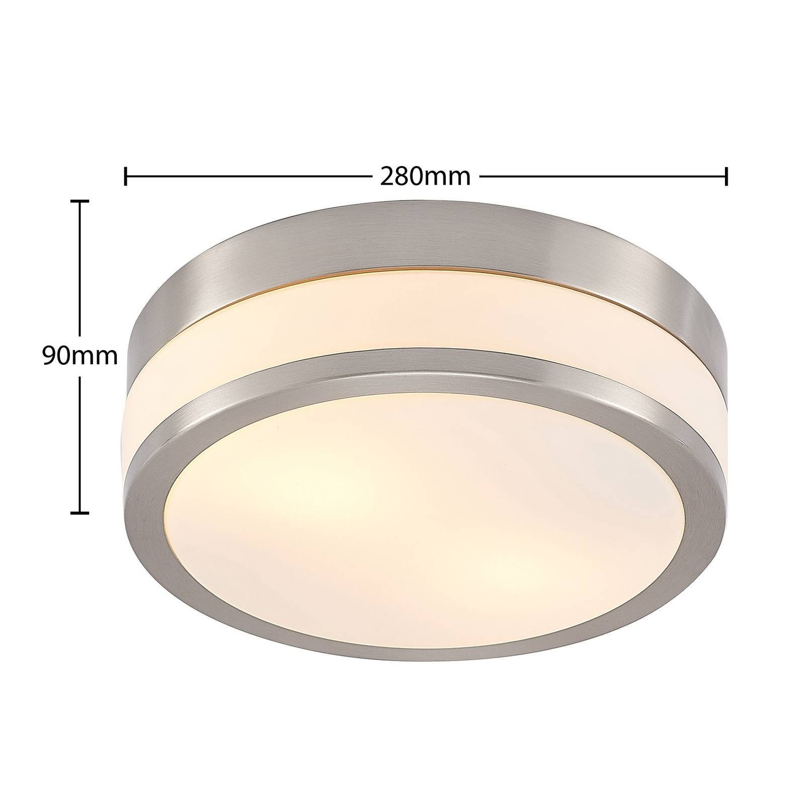 Lindby Deckenleuchten Flavi, dimmbar, Leuchtmittel nicht inklusive, Modern, Glas, Metall, opalweiß, nickel matt, 2 flammig, E27, Bad