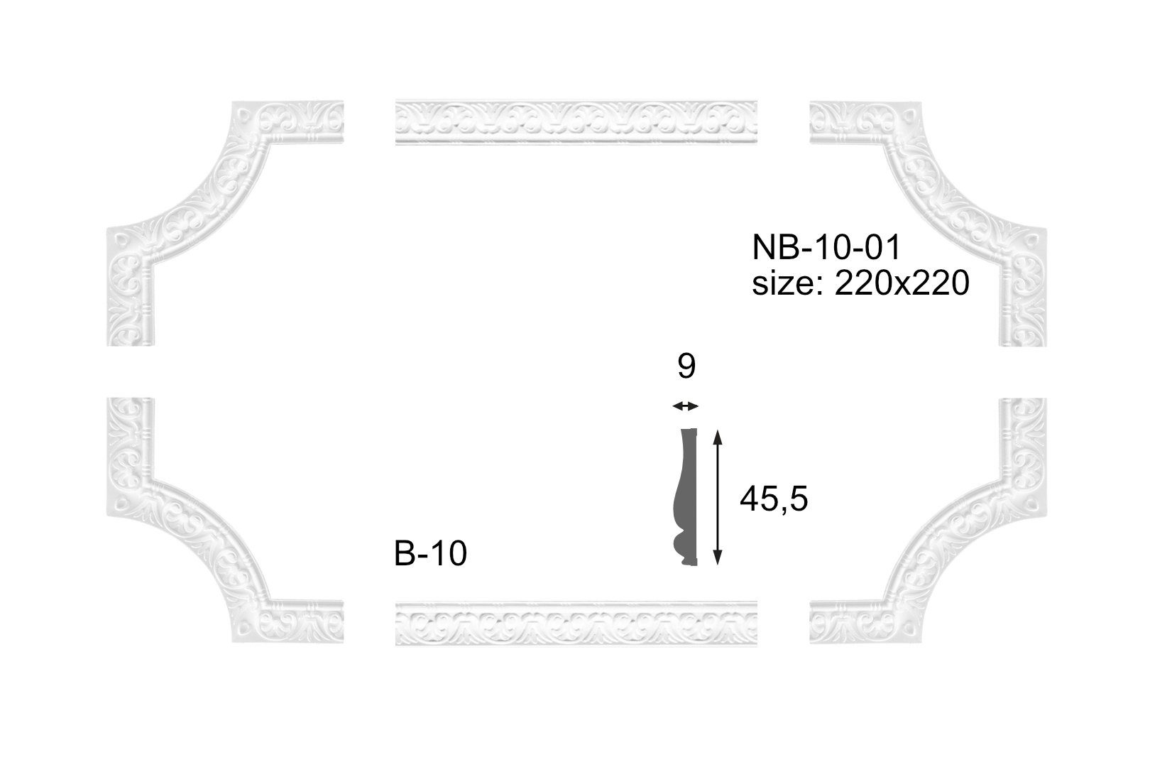 marbet design Zierleiste B-10, Wand- und Deckenumrandung aus Styropor (EPS) - 2 Meter Flachleiste, leicht & formfestes, weißes Zierprofil - Wandleiste