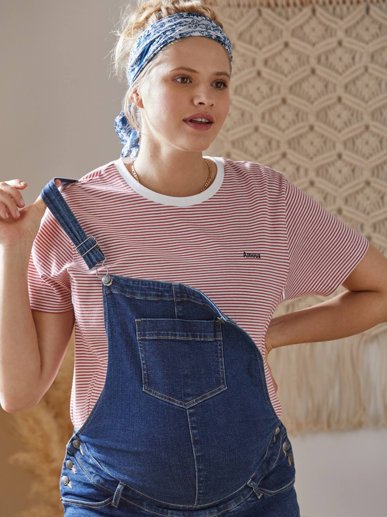 Salopette en jean stretch de grossesse denim brut