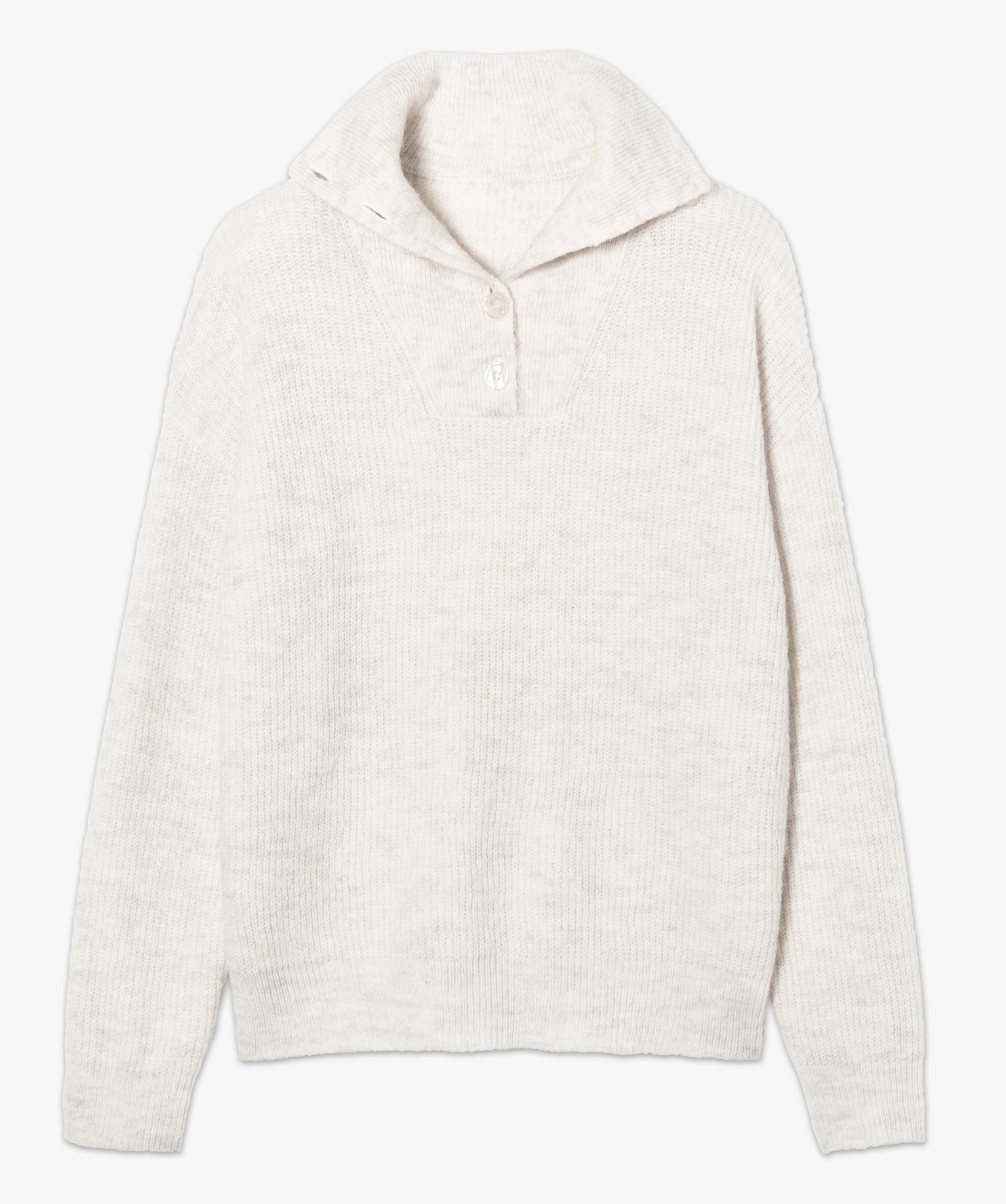 Pull femme avec col montant boutonné ecru | GEMO