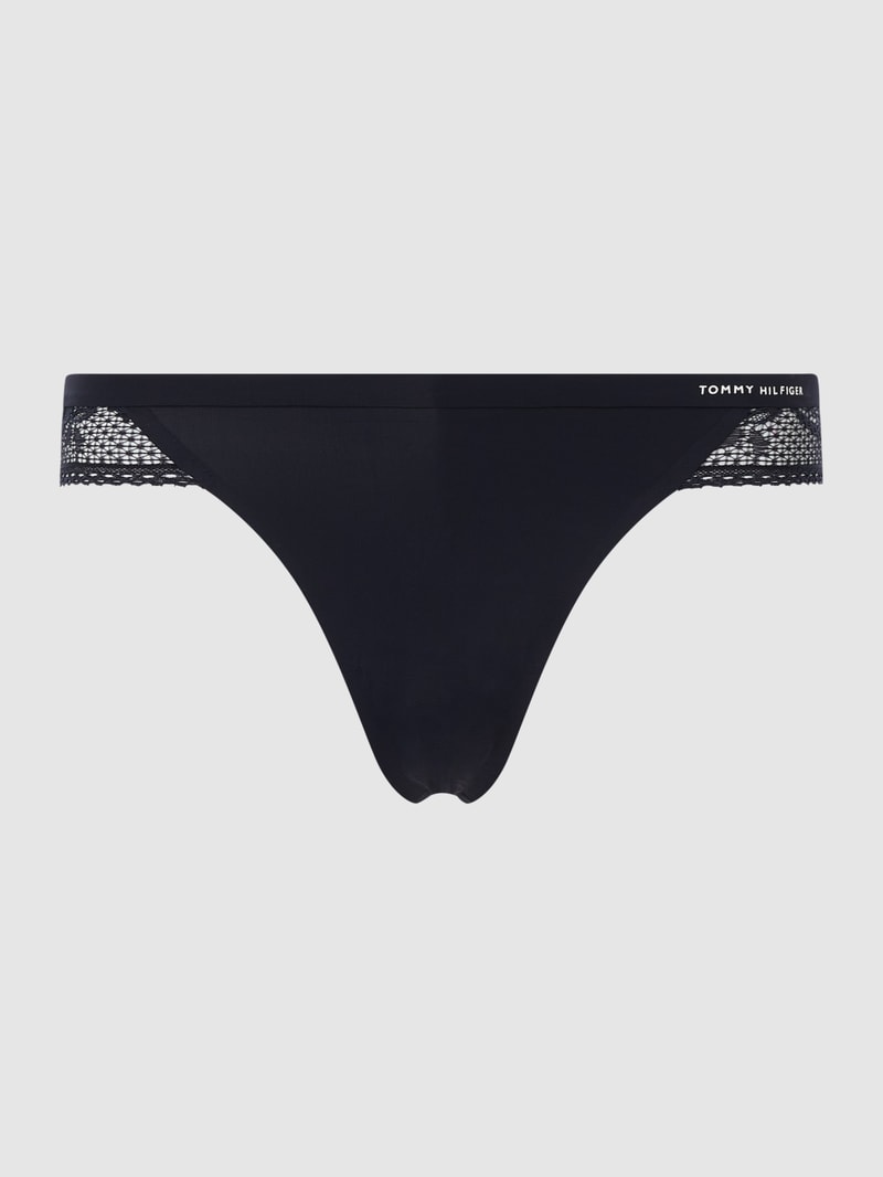 String aus Mikrofaser mit Spitze in marineblau