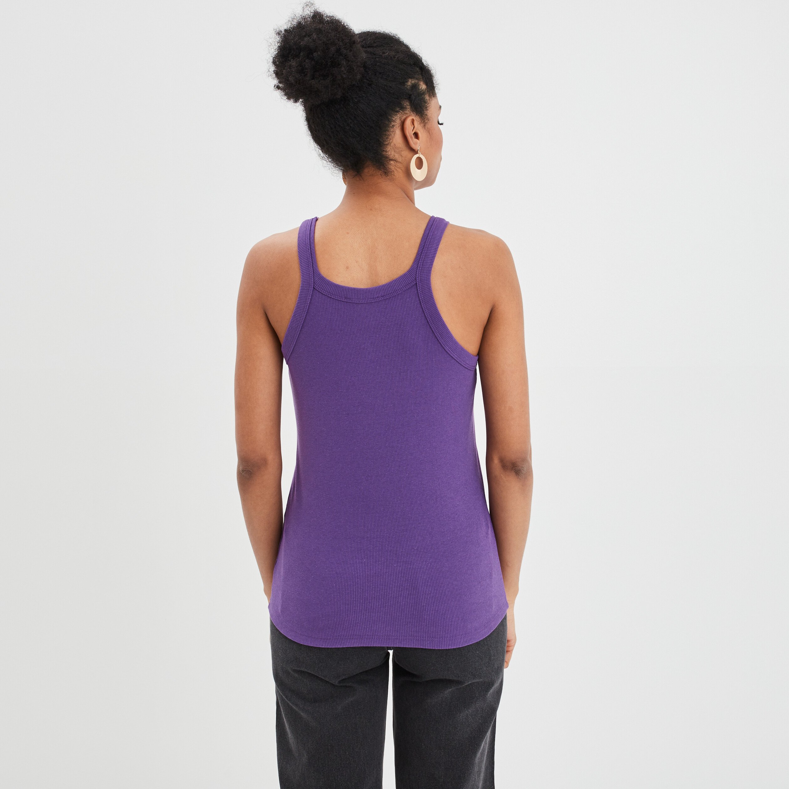 Débardeur côtelé encolure américaine violet femme | La Halle