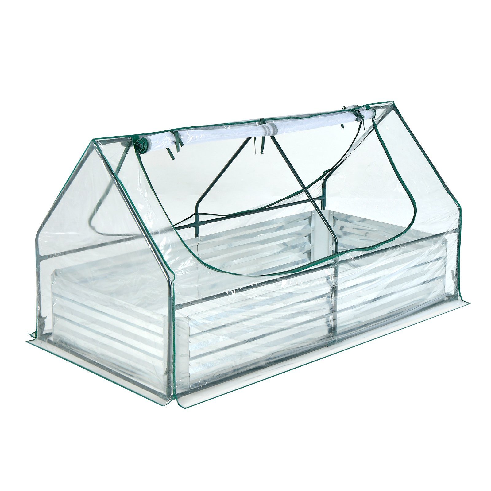 COSTWAY Hochbeet Frühbeet, 2in1, mit Gewächshaus, PVC-Folie, 2 Fenstern
