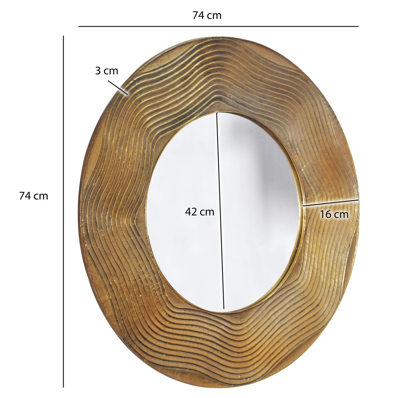 Wohnling Wandspiegel Wellenmuster 74 cm Metall