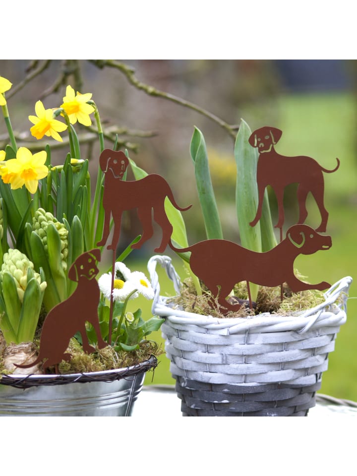 UNUS 4er Set Gartenstecker Rost Hunde in Braun günstig kaufen onesize