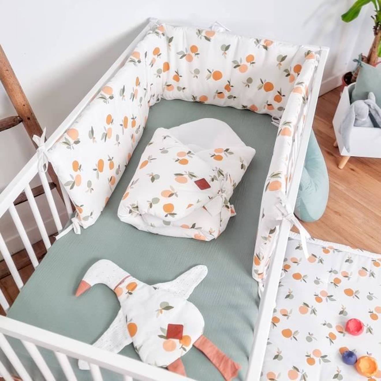 Tour de lit universel en coton, Clem Multicolore Pour lit bébé de 60 x 120 cm ou 70 x 140 cm blanc