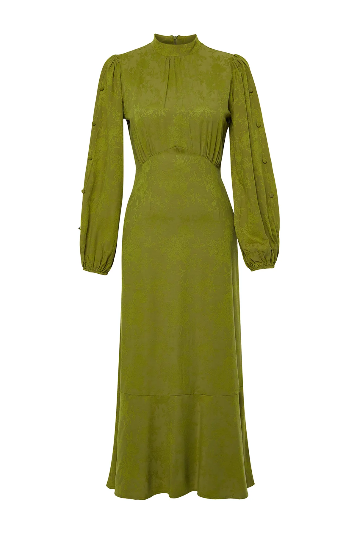 Trendyol Modest  Khakifarbenes Jacquard-Kleid mit Blumenmuster TCTSS24EB00064