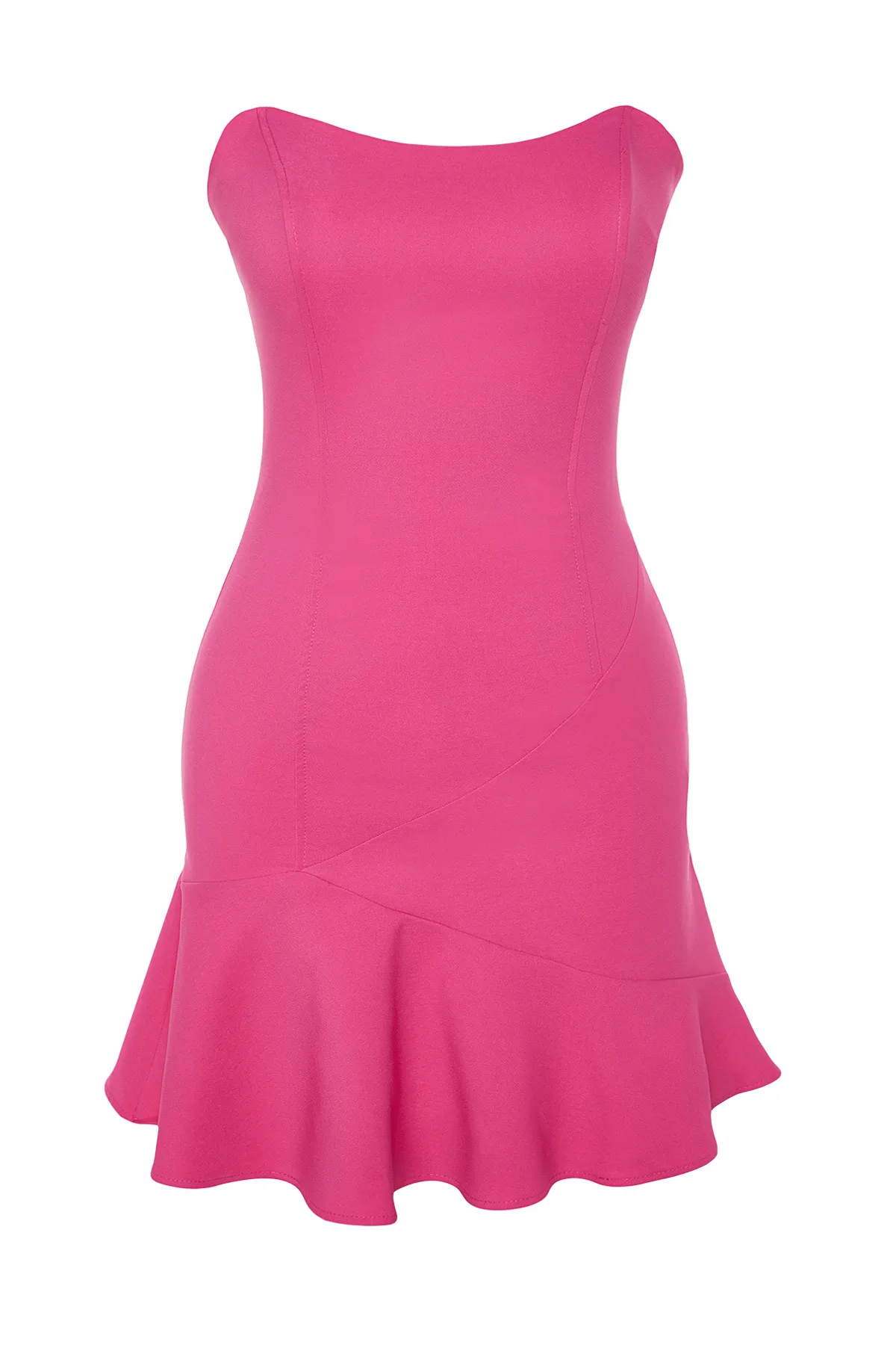 Trendyol Collection  Fuchsia Tailliertes, elegantes Abendkleid mit gewebtem Volant TPRSS24EL00032