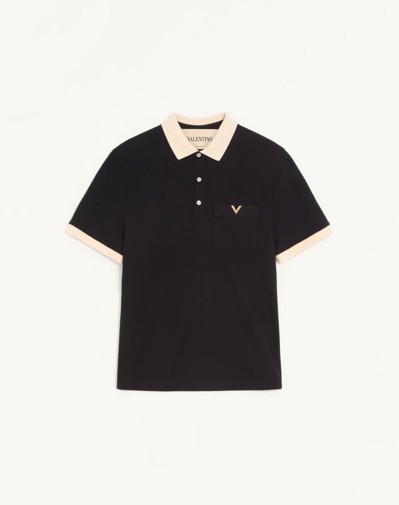 Valentino katoenen piqué poloshirt met V-gouden accenten
