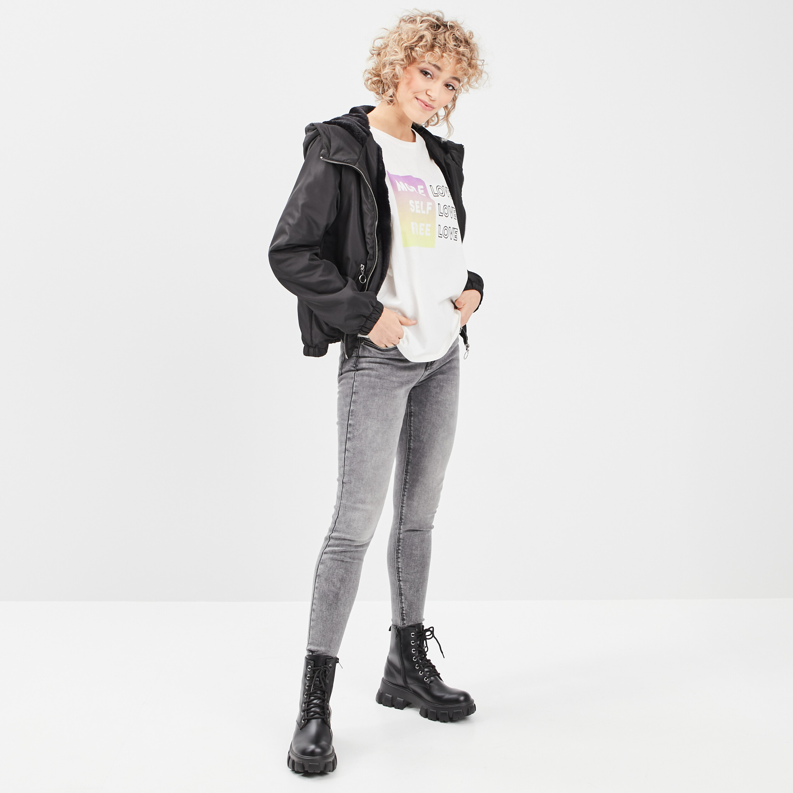 Jeans skinny push-up denim gris femme | La Halle