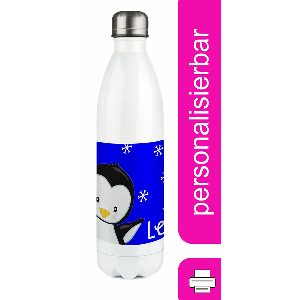 Edelstahl Kinder Thermoflasche / Trinkflasche bunt Pinguin Farbe blau Spülmaschinenfest, Auslaufsicher, Bruchfest, Doppelwandig, Für Heißgetränke geeignet, Mit Deckel, Isoliert