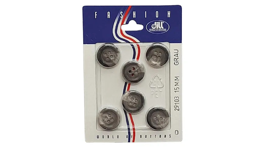 Dill 4-loch-Anzugknopf Ø 15mm 6er Pack grau