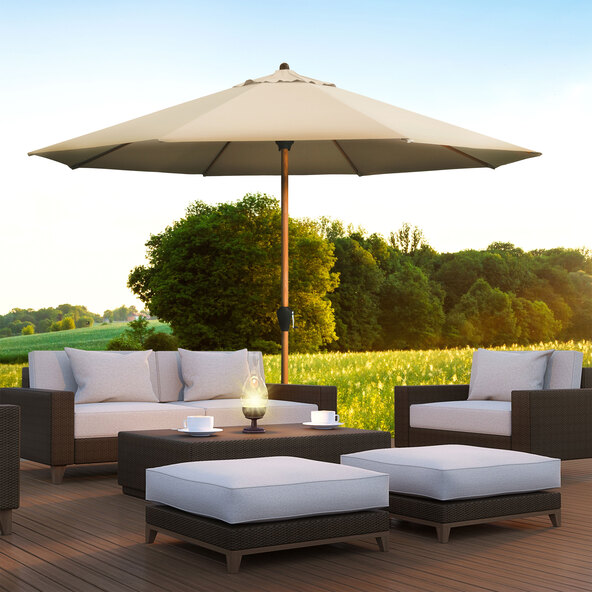 Aluminium-Sonnenschirm, rund, Holzoptik Natur