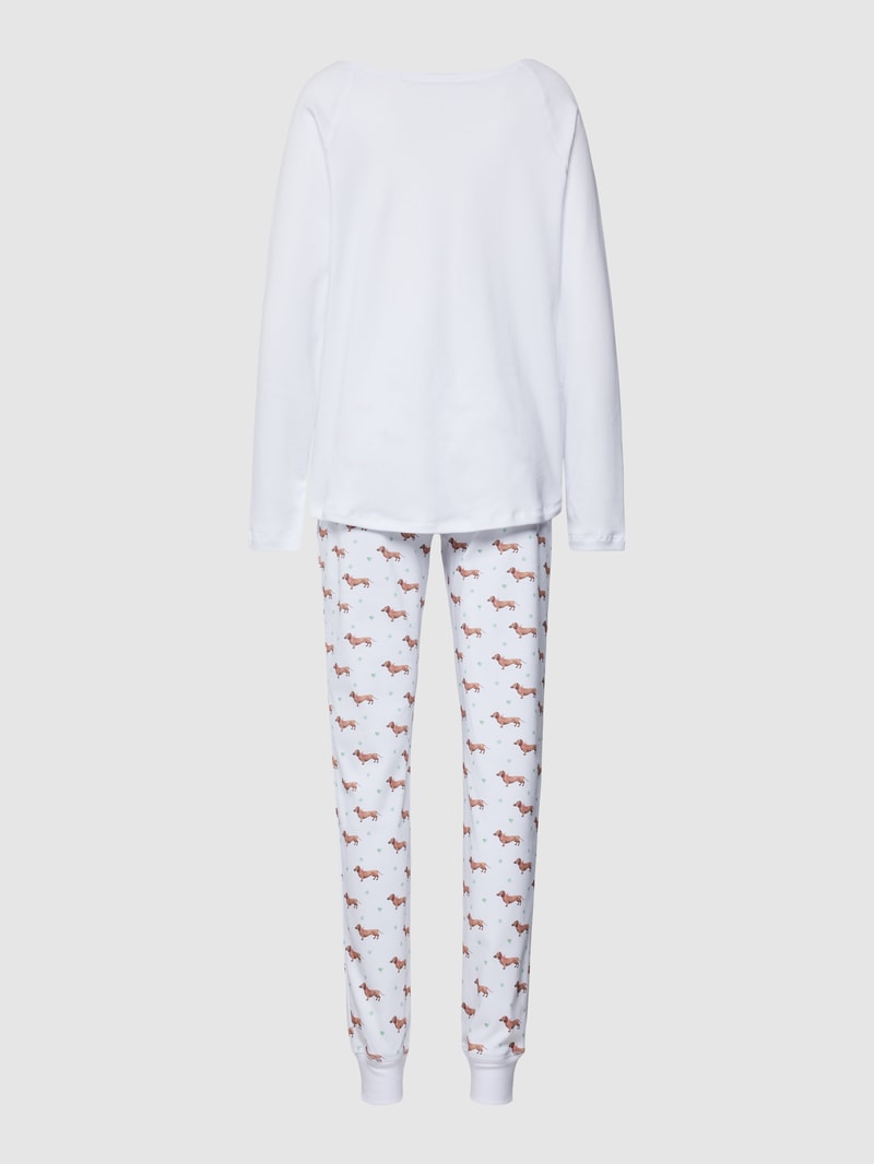 Pyjama mit Motiv- und Statement-Print Modell 'Mein Glücksmoment' in weiß