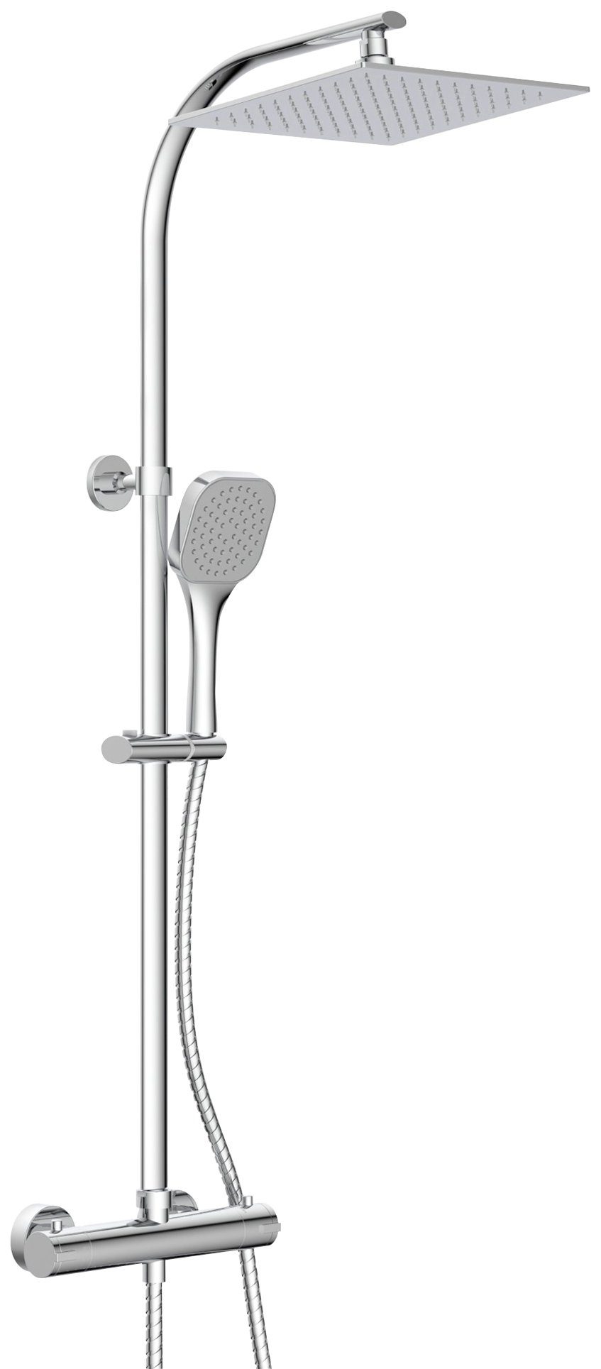 welltime Duschsystem Turin, Höhe 115 cm, Überkopfbrauseset eckig mit Thermostat,30cm Kopfbrause mit Regendusche