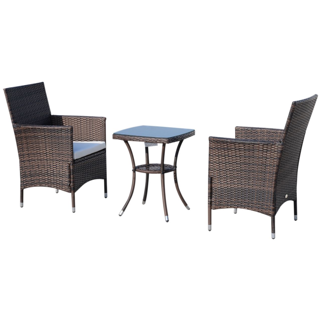 Outsunny 3-tlg. Balkonmöbel Set Sitzgruppe Rattan Gartenset Polyrattan Braun
