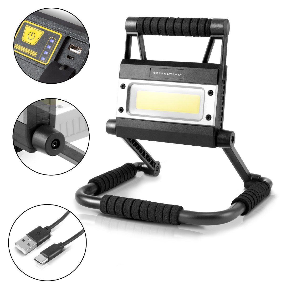 STAHLWERK Baustrahler LED Baustrahler LAL-15 ST mit 15 Watt, 1500 Lumen, Powerbank, LED fest integriert