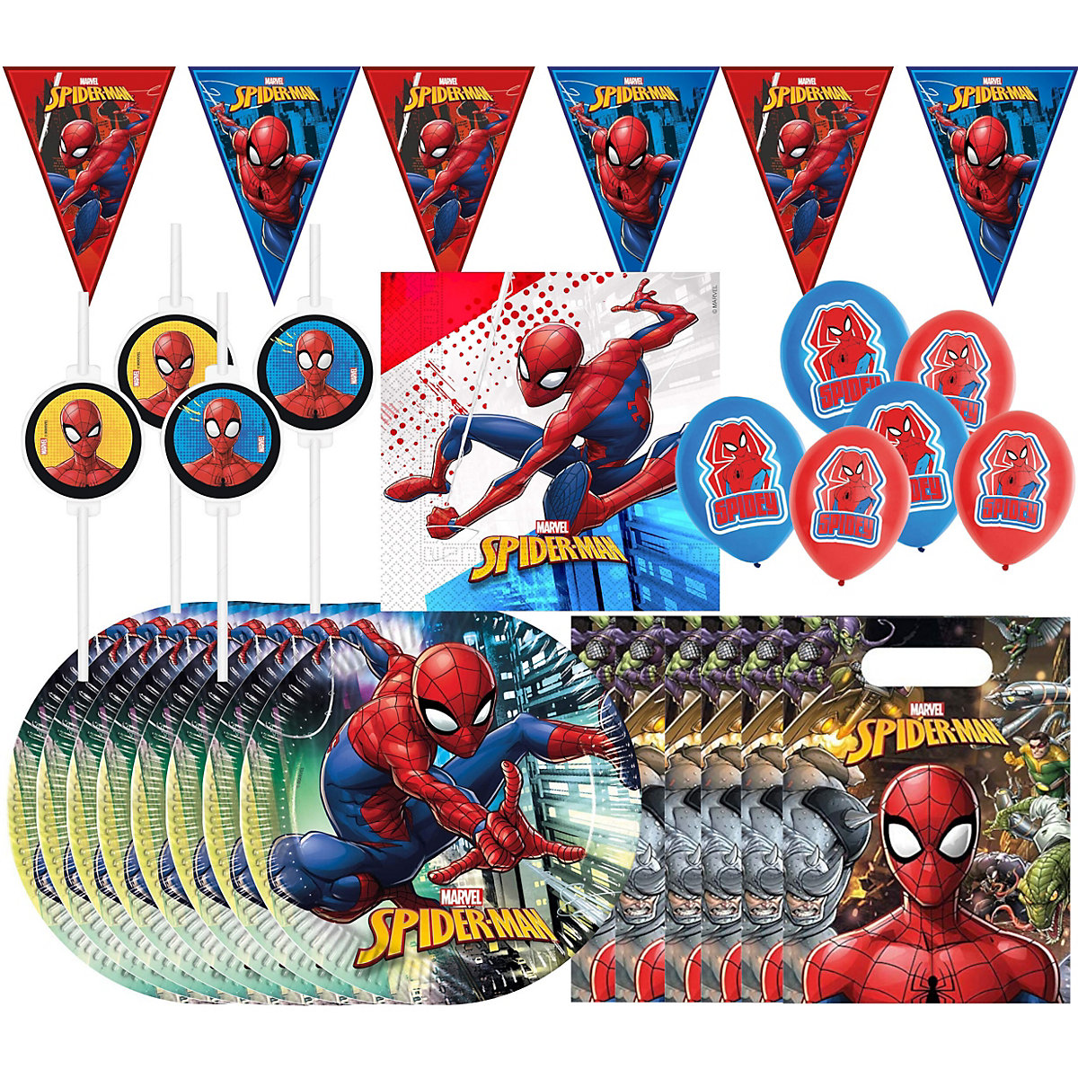 Kinderparty-Set Spiderman - Kindergeburtstags-Set (45-teilig)