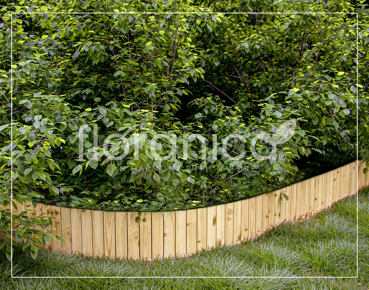 Pemicont Floranica Rollborder II Flexibler Holzzaun 203cm (kürzbar) Höhe: 30cm Unbehandelt Kiefernholz Beeteinfassung Rasenkante Beetumrandungen