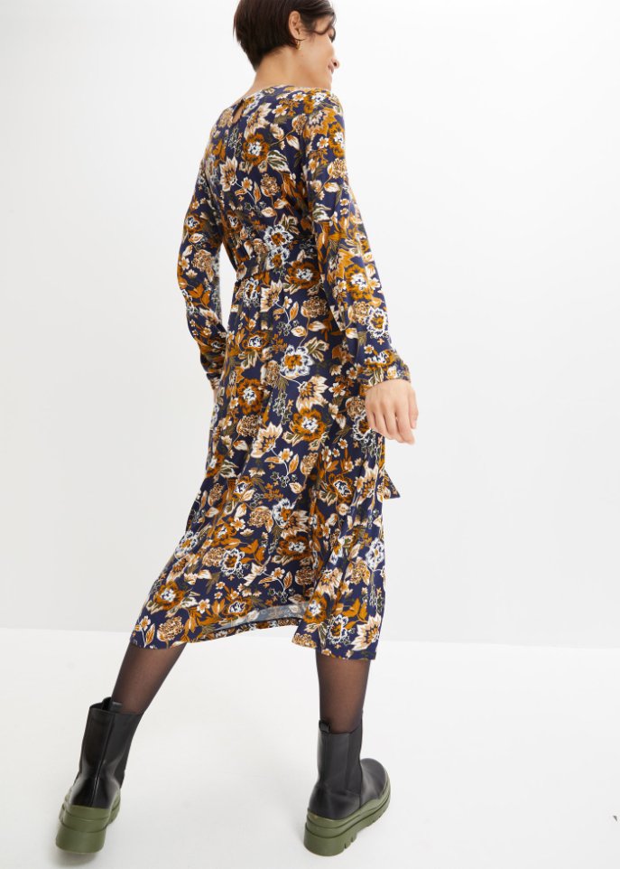 Jerseykleid mit V-Ausschnitt und Bindeband