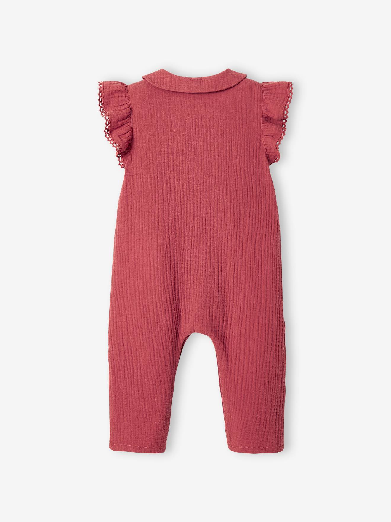 Vertbaudet Mädchen Baby Overall, Schmetterlingsärmel mit Stickerei - salbeigrün